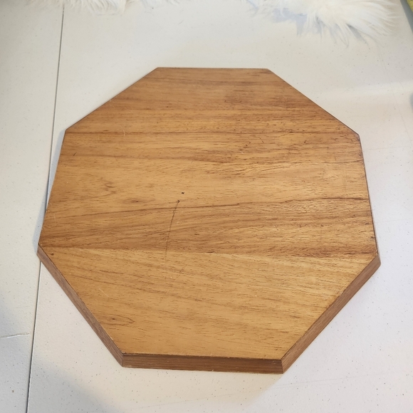 Vintage 70s Wood Inlay Swan Octagonal Tray Rustic Folk Art Eclectic Boho Kitchen - Picture 4 of 5